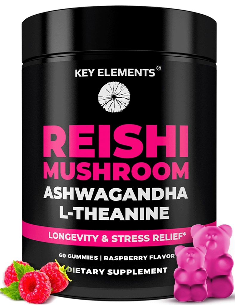 טבעי Reishi Mushroom Gummies & L Theanine with Ashwagandha - תוספי מזון ל- Immune Support, Stress & Improve Gummies - Ashwagandha Gummies עבור נשים וגברים