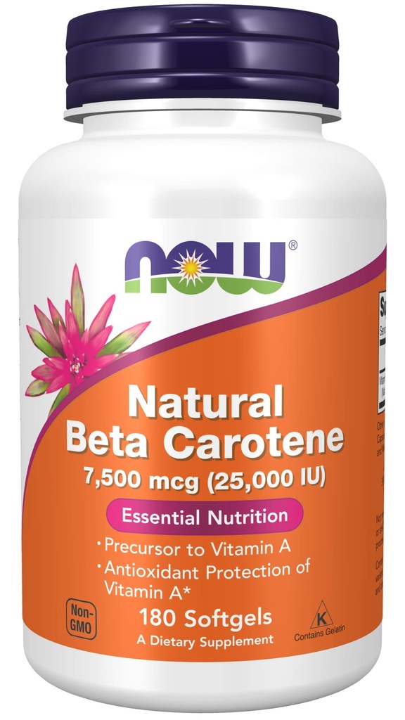 תוספי מזון טבעיים Beta Carotene 25,000 IU, תזונה חיונית, 180 Softgels
