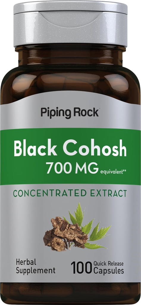 Piping Rock Black Cohosh Root Extract: 700 מ"ג | 100 קפסולות | Un-GMO, Gluten Free Supplement
