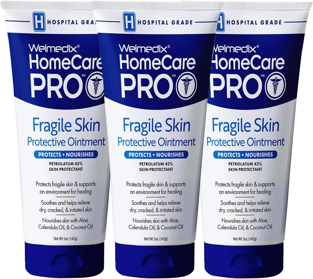 Welmedix Fragile Skin Protective Ointment | בית החולים כיתה ריפוי אוינטמנט, קרם גדר ו Skin Protectant w/Calendula לטיפול ב- Eczema, Psoriasis, Dermatitis, Bed Sores, Chafing (Pack of 3)