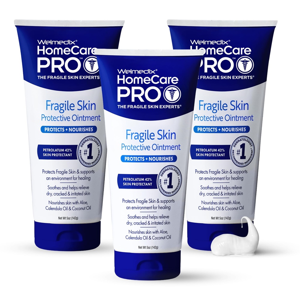 Welmedix Fragile Skin Protective Ointment | בית החולים כיתה ריפוי אוינטמנט, קרם גדר ו Skin Protectant w/Calendula לטיפול ב- Eczema, Psoriasis, Dermatitis, Bed Sores, Chafing (Pack of 3)