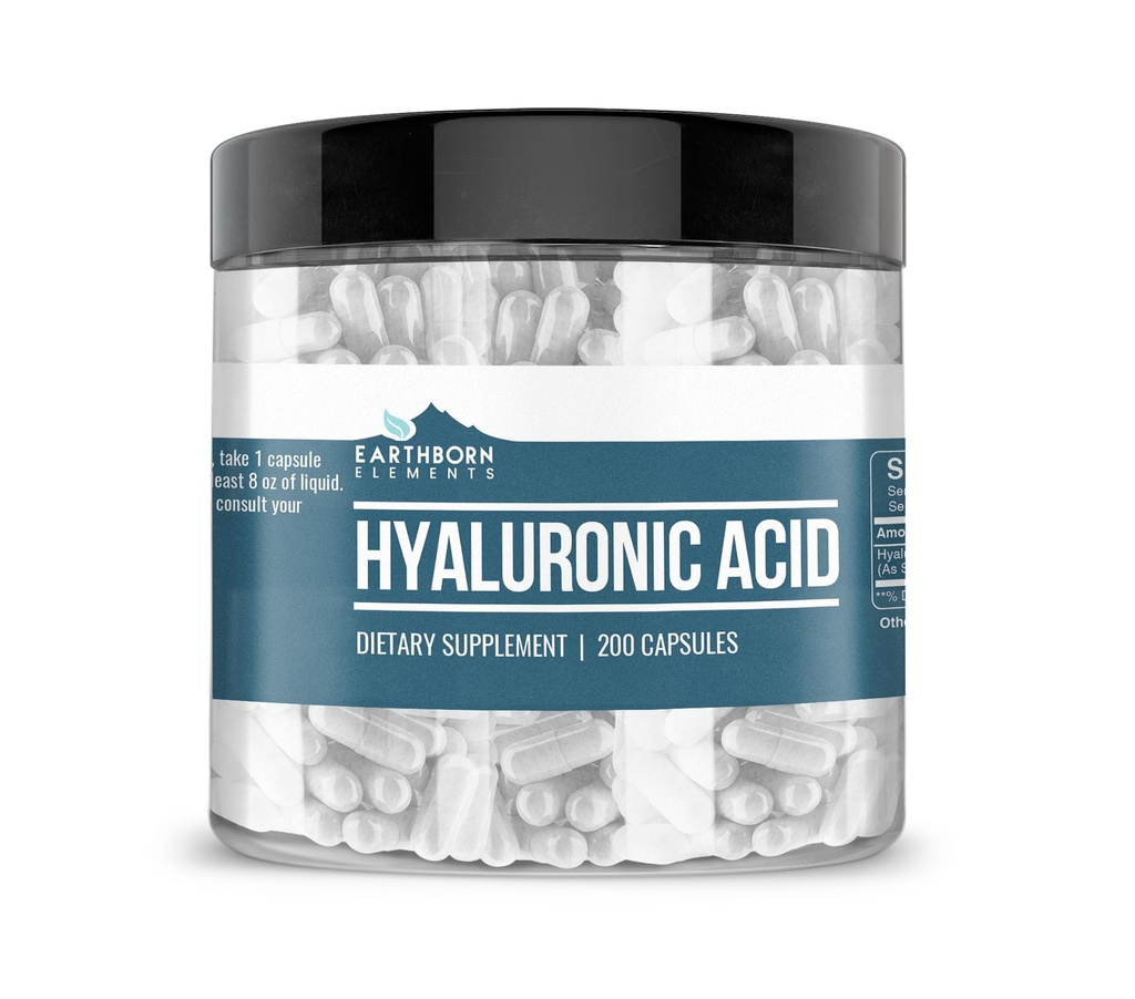 Earthborn Elements Hyaluronic Acid 200 קפסולות, Pure & Undiluted, No Additives
