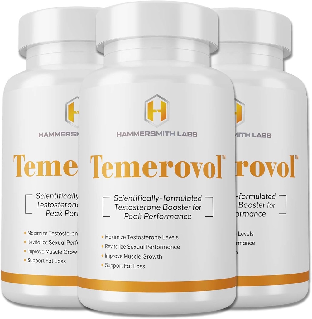 Temerovol - תוספת זכר - שיפורים אנרגיה, כוח Libido - Lean שריר בונה, 60 קפסולות - 3 בקבוקי Bundle