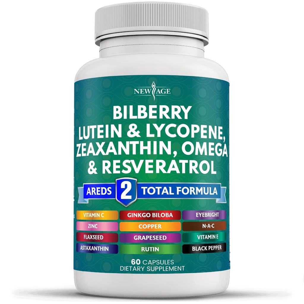 ויטמין בריאות עין חדש עם Bilberry Lutein & Zeaxanthin Lycopene Resveratrol Grape Seed Astaxanthin - ויטמין עין - 60 הרוזן