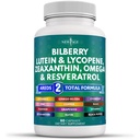 ויטמין בריאות עין חדש עם Bilberry Lutein & Zeaxanthin Lycopene Resveratrol Grape Seed Astaxanthin - ויטמין עין - 60 הרוזן
