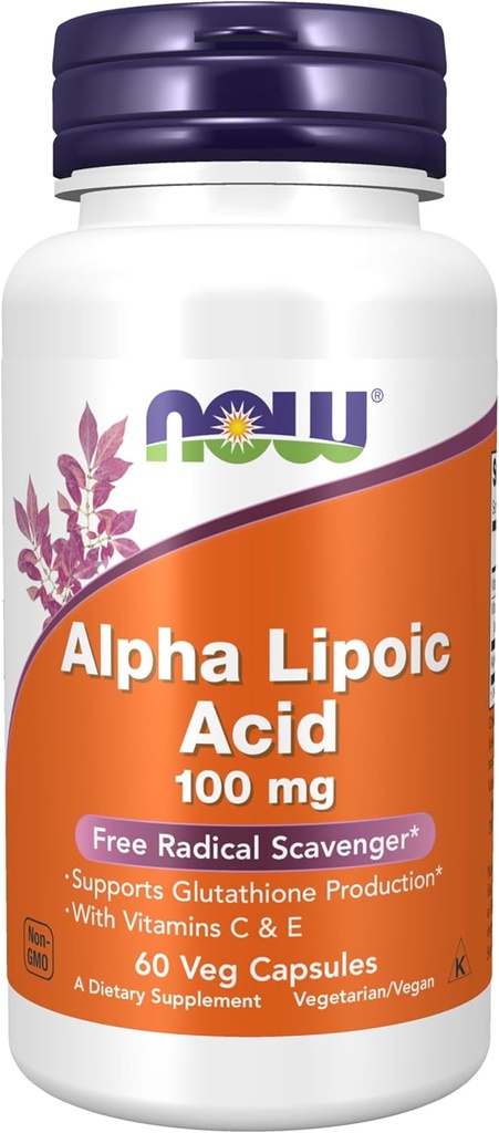 Now Foods Supplements, Alpha Lipoic Acid 100 מ"ג עם ויטמינים C & E, Free Radical Scavenger *, 60 קפסולות Veg