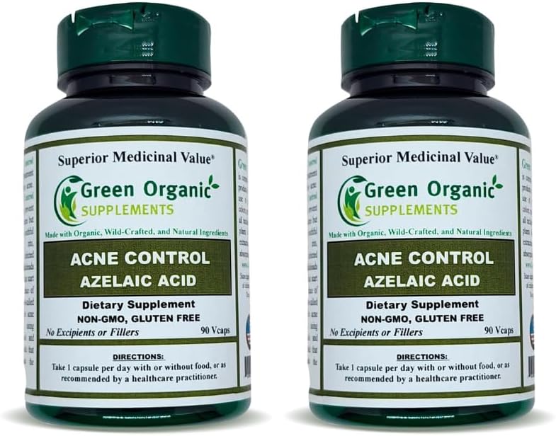 תוספי מזון אורגני ירוק Acne, Azelaic Acid, 90 VCaps, גבוה Absorbable, non-GMO, Gluten-Free (Pack של 2)