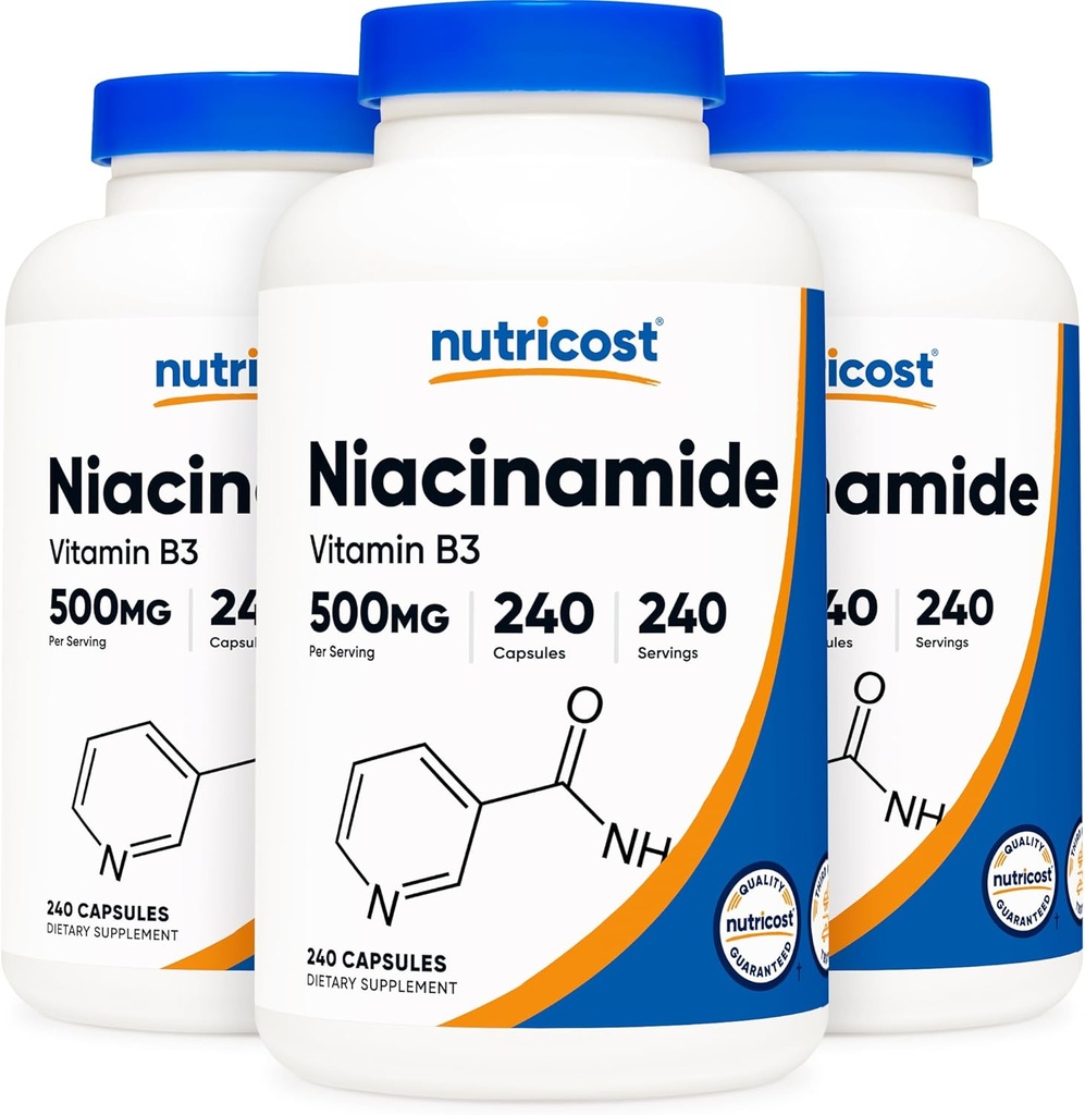 חומרים מזינים Niacinamide (Vitamin B3) 500 מ"ג, 240 קפסולות (3 בקבוקים)