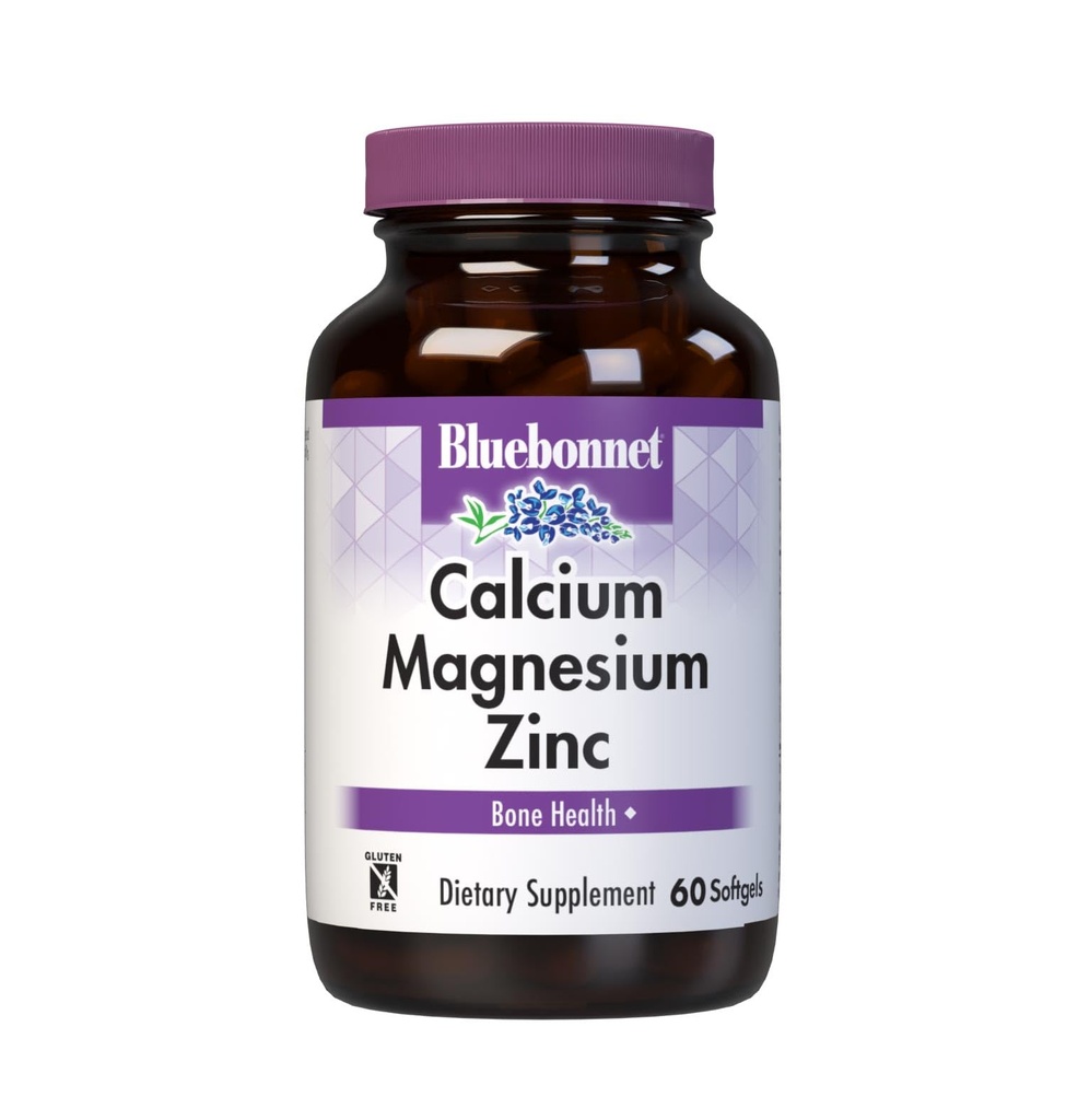 Bluebonnet Nutrition Calcium Magnesium Zinc Plus ויטמין D3, 1000 מ"ג של Calcium, 500 מ"ג של מגנזיום ו 15 מ"ג של Zinc, 400 IU ויטמין D3, עבור עצמות בריאות חזקות *, Gluten-Free, חלב-Fee, 60 רכות גלגל