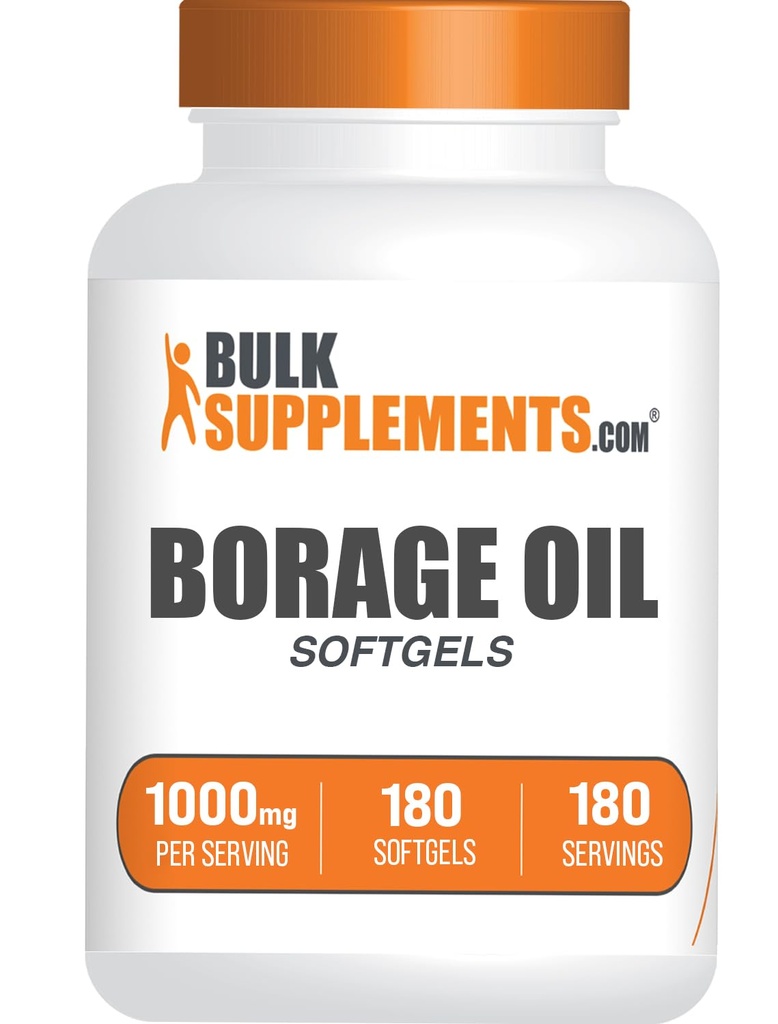 BulkSupplements.com Borage Oil Softgels - Gamma Linolenic Acid תוספת שמן Borage, Borage Oil 1000mg - Gluten Free, 1 Softgel לכל המשרת, 180 הרוזן (Pack של 1)