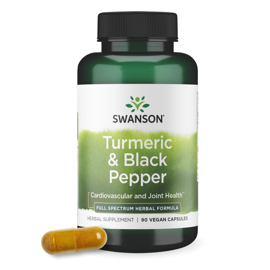 סוונסון Premium- Turmeric ' &' Black Pepper - Antioxidant, Digestion ' &' תמיכה משותפת - 90 Veg Caps