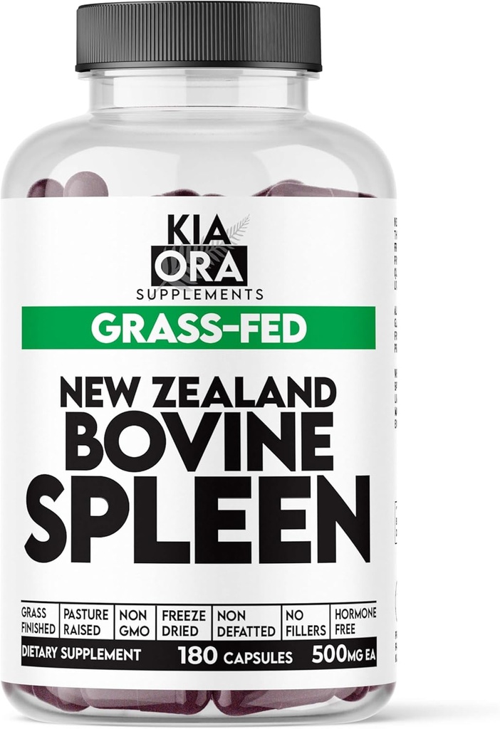 Grass Fed Bovine Spleen: Freeze-Dried, Desiccated Spleen Glandular - תומך בתפקוד החיסון ובריאות הדם - קפסולות איברים אסטרליים - 180ct