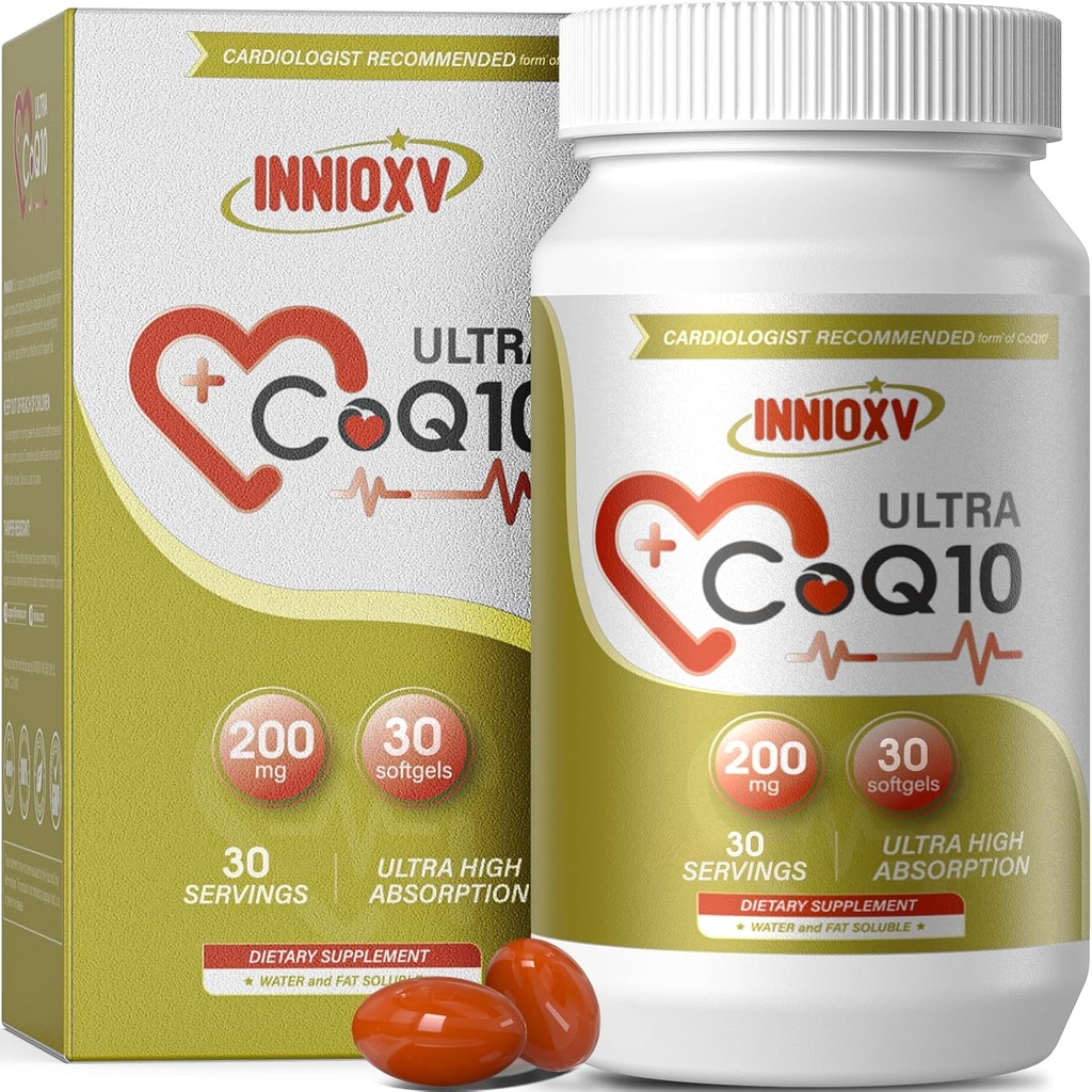 CoQ10 200 מ"ג Softgels for Heart Health, Powerful Antioxidant תוסף לבריאות וחילונית, ייצור אנרגיה, תוספי תזונה גבוהים CoQ10, 30 Softgels