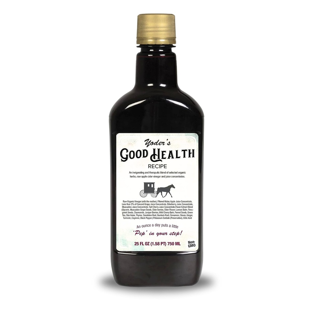 מתכון בריאות טוב של Yoder Apple Cider Vinegar Complex, 25 oz, Amish Harvest Herbal Tonic with Elderberry Juice, Organic Wild Built Herbs, Raw Detoxifying Antioxidants