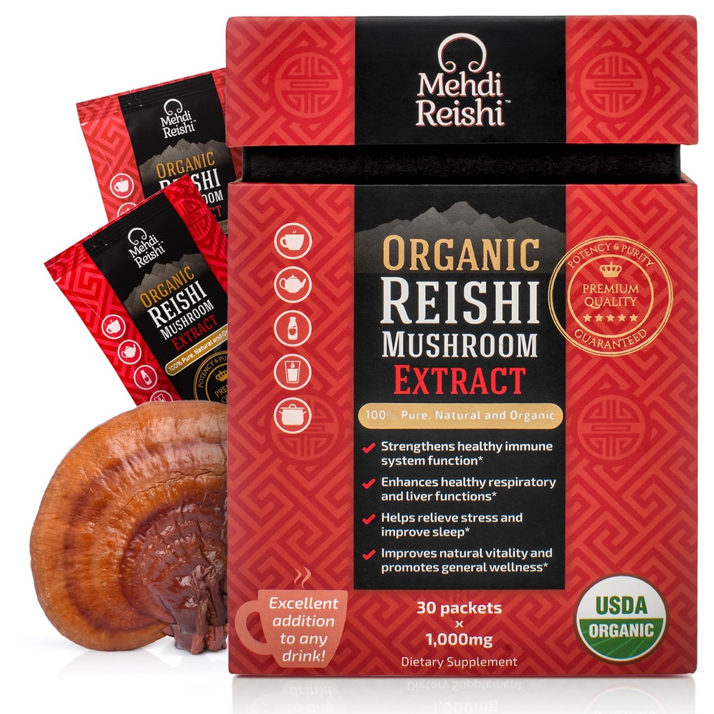 אורגני Reishi Mushroom Extracting-Body אבקת 35% Beta Glucan - 100% טהור, Premium ו אורגני -30 משרתי Ganoderma Lucidum, Lingzhi, Tea