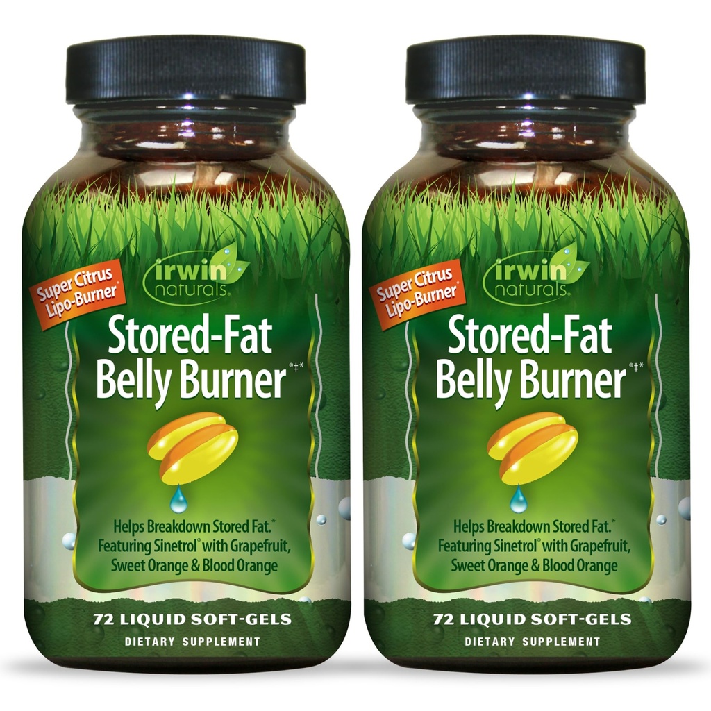 Irwin Naturals Stored-Fat Belly Burner - 72 נוזל Soft-Gels, Pack of 2 - מסייע לתמוך בשבר של שומן מאחסן - 48 מנות מלאות