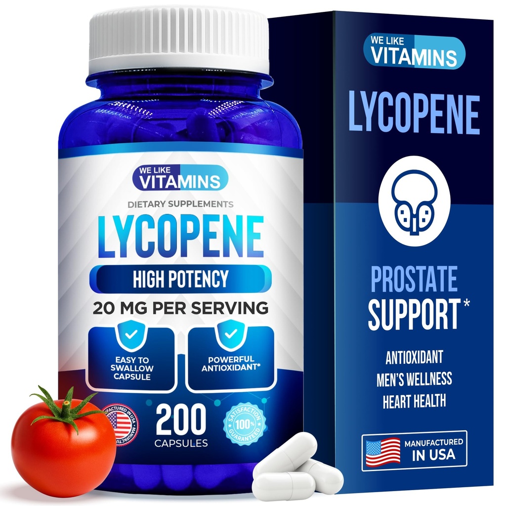 אנו אוהבים תוספי ויטמינים Lycopene עבור גברים - Lycopene 20 מ"ג Per המשרת - 200 קפסולות - Super Antioxidant אשר מסייע לתמוך במערכת החיסון Prostate Health