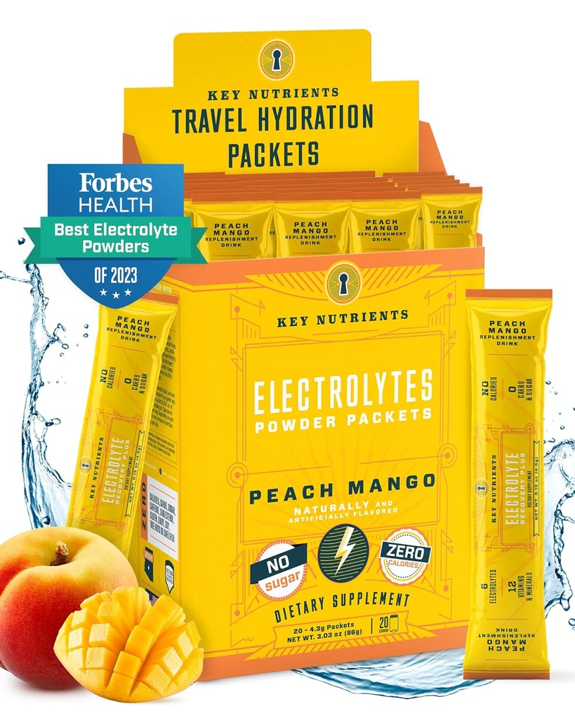 KEY NUTRIENTS אבקת Packets - טרופי Peach מנגו 20 Pack hydrotion Pack Pack Pack Pack Packets - Travel hydrotion אבקת - No Sugar, No Calories, Gluten Free - Made in USA