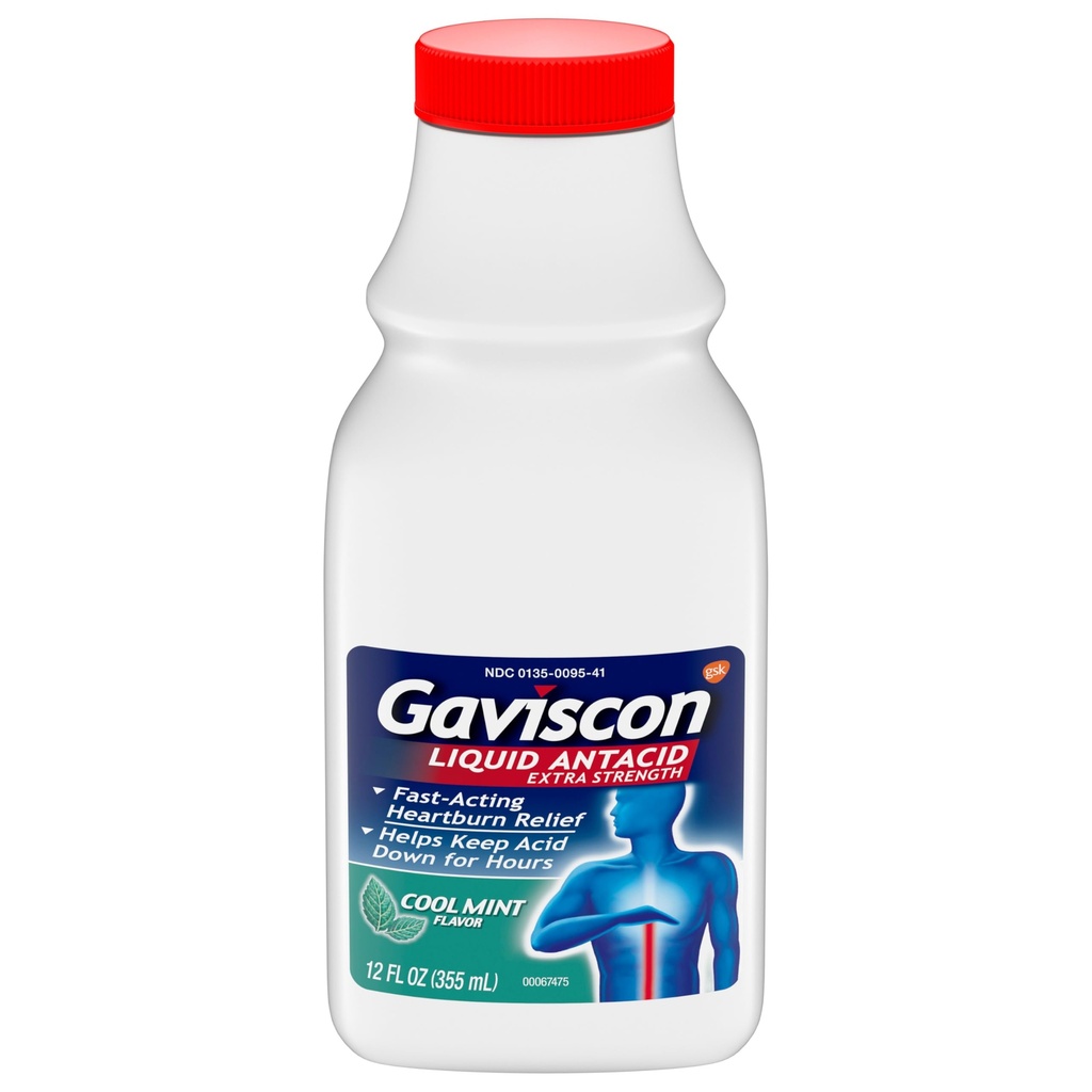 Gaviscon תוספת כוח Cool Mint Liquid Antacid עבור הקלה מהירה לבבורן, 12 Ouncescess