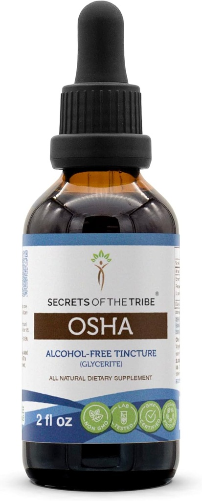 סודות של השבט OSHA Tincture אלכוהול ללא תשלום, High-Potency Herbal Drops, Tincture עשוי מ- Responsibed OSHA Ligusticum Porteri Respiratory System Health 2 oz