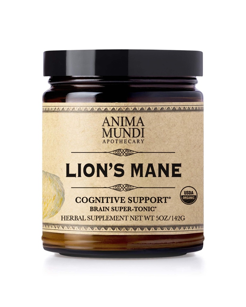 Anima Mundi Apothecary Lions Mane Brain Tuner Mushroom אבקת - אריות אורגניות Mane לחלץ אבקה לתמיכה קוגניטיבית - אורגני אבקת Mushroom תוסף (5oz / 141g)