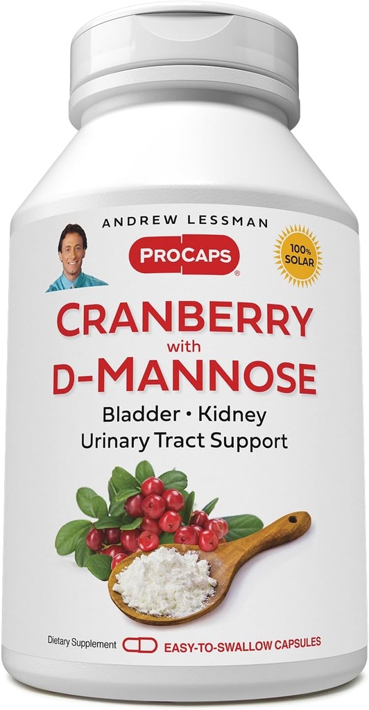 AndREW LESSMAN Cranberry with D-Mannose - 30 קפסולות - תמיכה ב Bladder, Kidney ו- Urinary Tract Health. High Potency Standard Cranberry Concentrate ו-D-Mannose. Easy to Swallow קפסולות