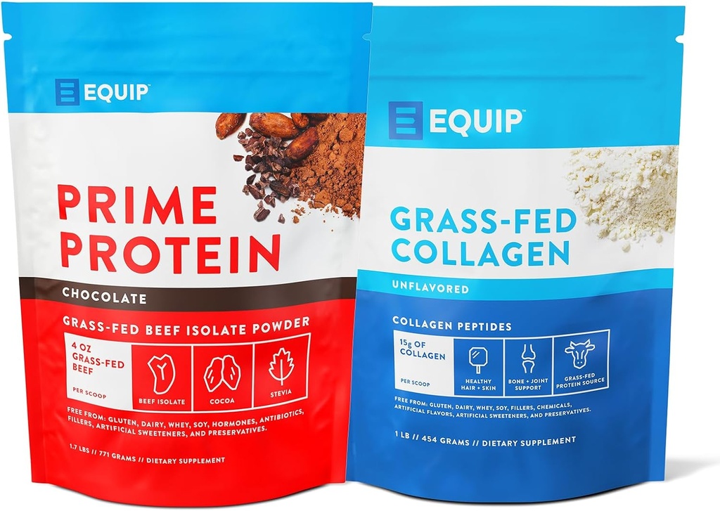 Equip Foods Prime חלבונים אבקת שוקולד וגראס פד קולג'ן אבקת Unflavored