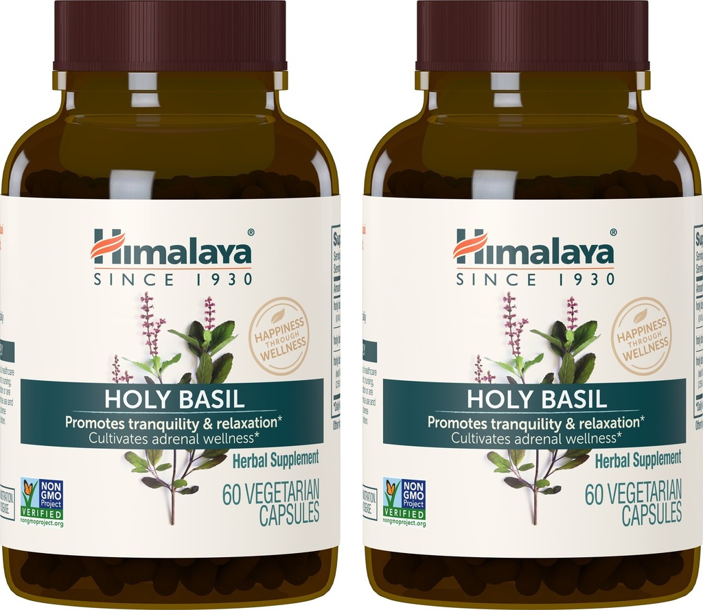 ההימלאיה הקדושה בזיל, 60 יום אספקה - Herbal Adrenal Support for Stress Relief,laxation, Energy Support and Occasional Sleepless - טבעוני, Non-GMO, Gluten Free, 720 מ"ג, 60 קפסולות, Pack of 2