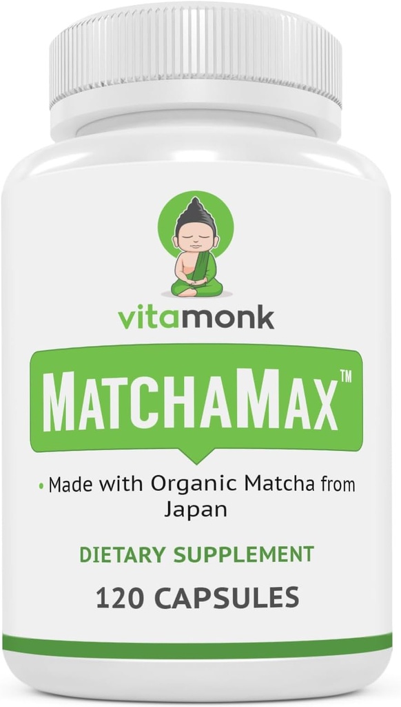 MATCHAMAXTM אורגני התאמתה קפסולות - Pure Organic Fita Green Tea Pills for Smooth Zen-Like Energy ו- Natural Mood Boost - תוספת טבעונית של Matcha ארוזה עם Antioxidants - 120ct