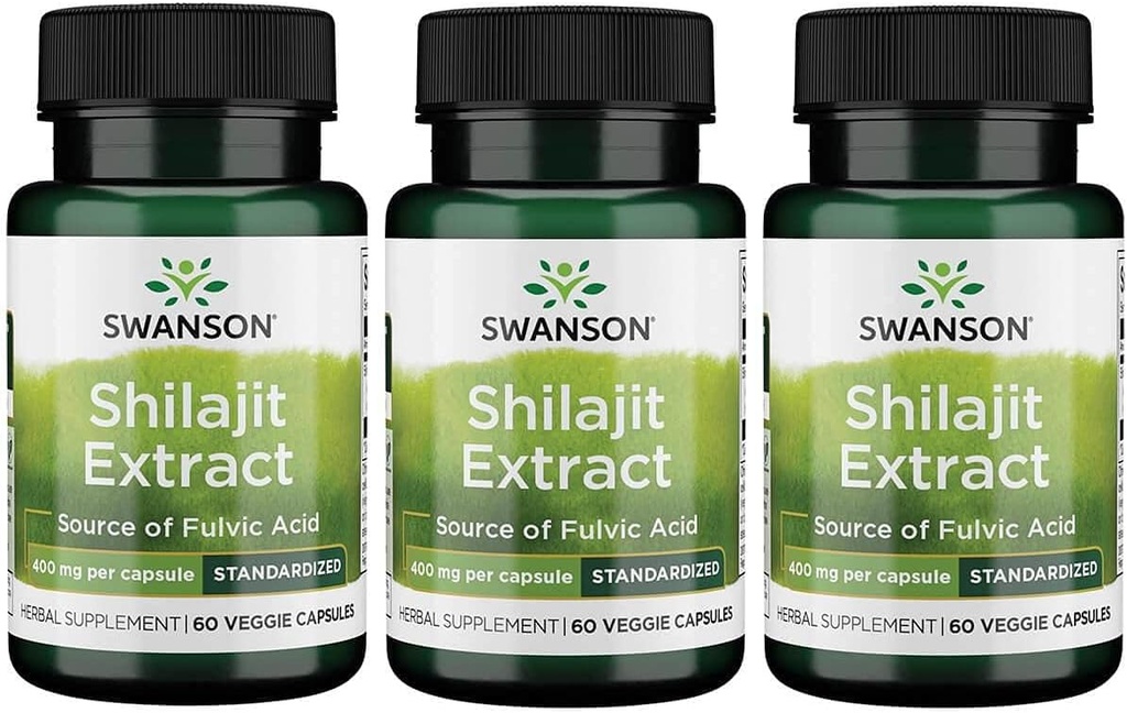 Swanson Shilajit Extract - תוסף צמחי לקידום תמיכה בצמיחה של תאים - פורמולה טבעית עבור בריאות כללית - (400 מיליגרם 60 ואג קפסולות) 3 Pack
