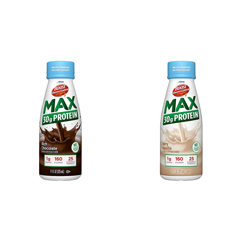 BOOST Glucose Control Max 30g חלבון תזונה, 12 שוקולד עשיר + 12 מאוד וניל (Pack of 24)