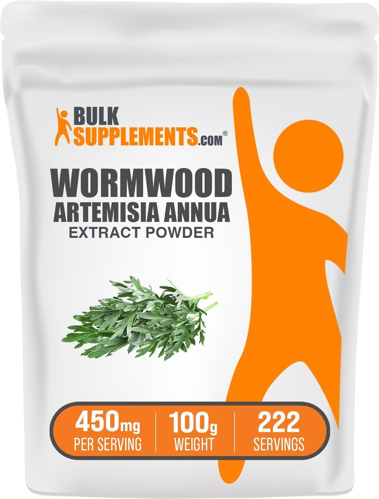 BulkSupplements.com Wormwood לחלץ אבקה - ארטמיסה אןואה מקורם מ- Sweet Wormwood Leaves, Herbal Supplement - Gluten Free, 450 מ"ג לשרת, 100g (3.5 oz) (Pack of 1)