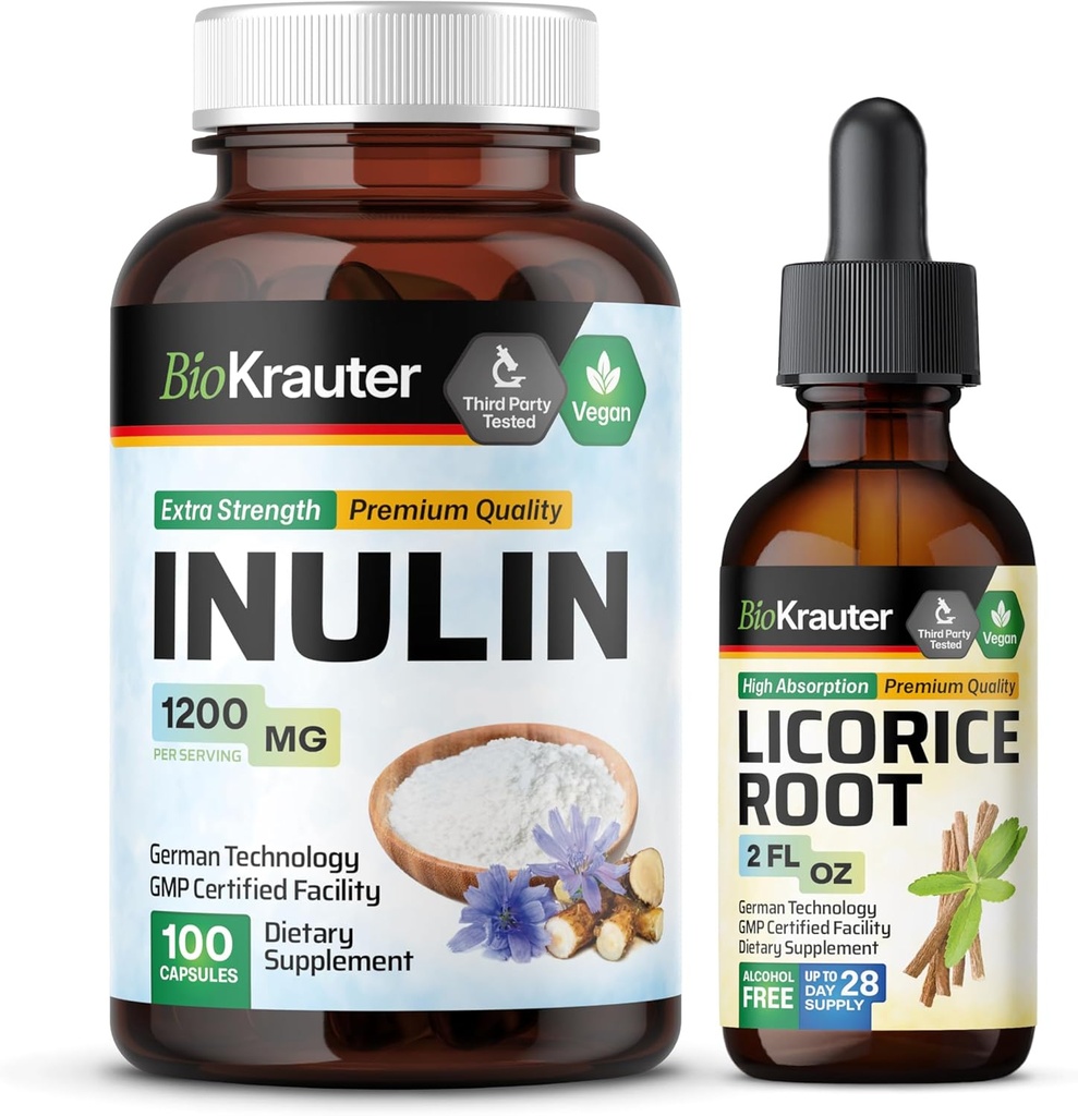 BIO KRAUTER Inulin 100 כמוסות & Licorice Root Tincture 2 Fl. Oz.