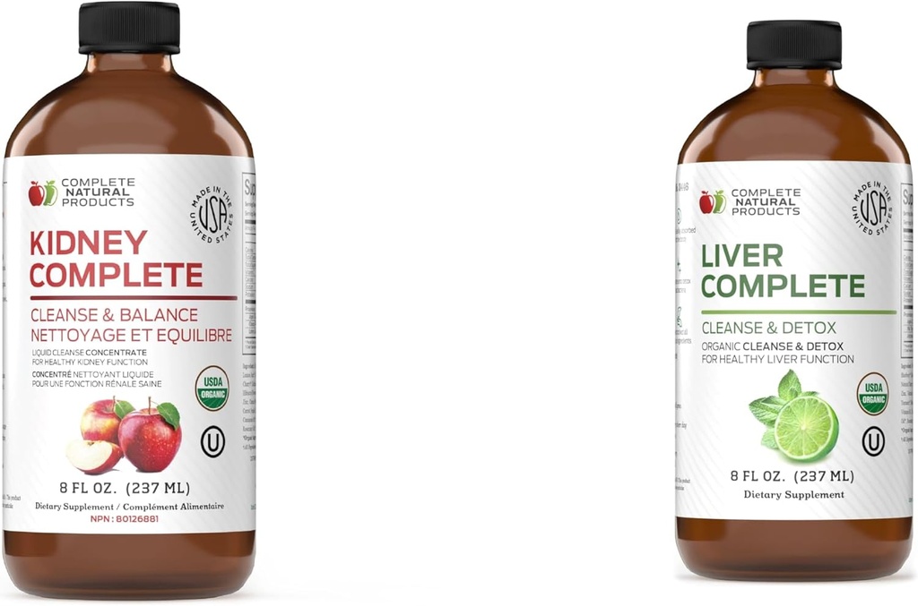 מוצרי טבע שלמים קידני שלמים (8oz) & Liver Complete (8oz) Bundle