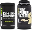 NutraBio Creatine Monohydrate, Unflavored, 500g ו Whey חלבון Isolate, אלפיני וניל, תוספת Bundle - שריר אנרגיה, Lean שרירים צמיחה, התאוששות וכוח