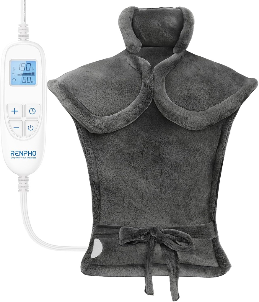RENPHO Electric Heating Pad for Back Pain הקלה, מתנת חג המולד יום הולדת לנשים אמא אבא, FSA Eligible פריטים רק רשימה, גדול אדן חום עבור כתפיים צוואר, 24 "x33", ETL Certified, אפור