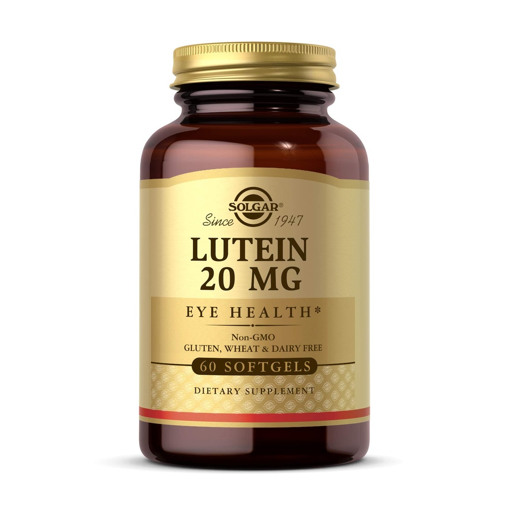 Solgar Lutein 20 מ"ג, 60 Softgels - תמיכה בריאות העין - עוזר מסנן Out Blue-Light - מכיל פלורהGLO Lutein - non-GMO, Gluten Free, חלב חינם - 60 משרתים