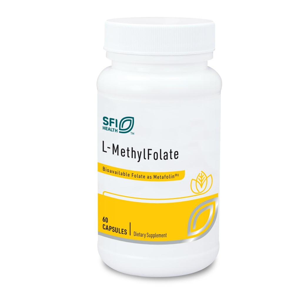 Klaire Labs SFI Health L-Methylfolate - 1000 mcg Folate Highly Bioavailable, Hypoallergenic 1000 מיקרוגרם (1 מיליגרם) Metafolin L-5-MTHF (60 קפסולות)