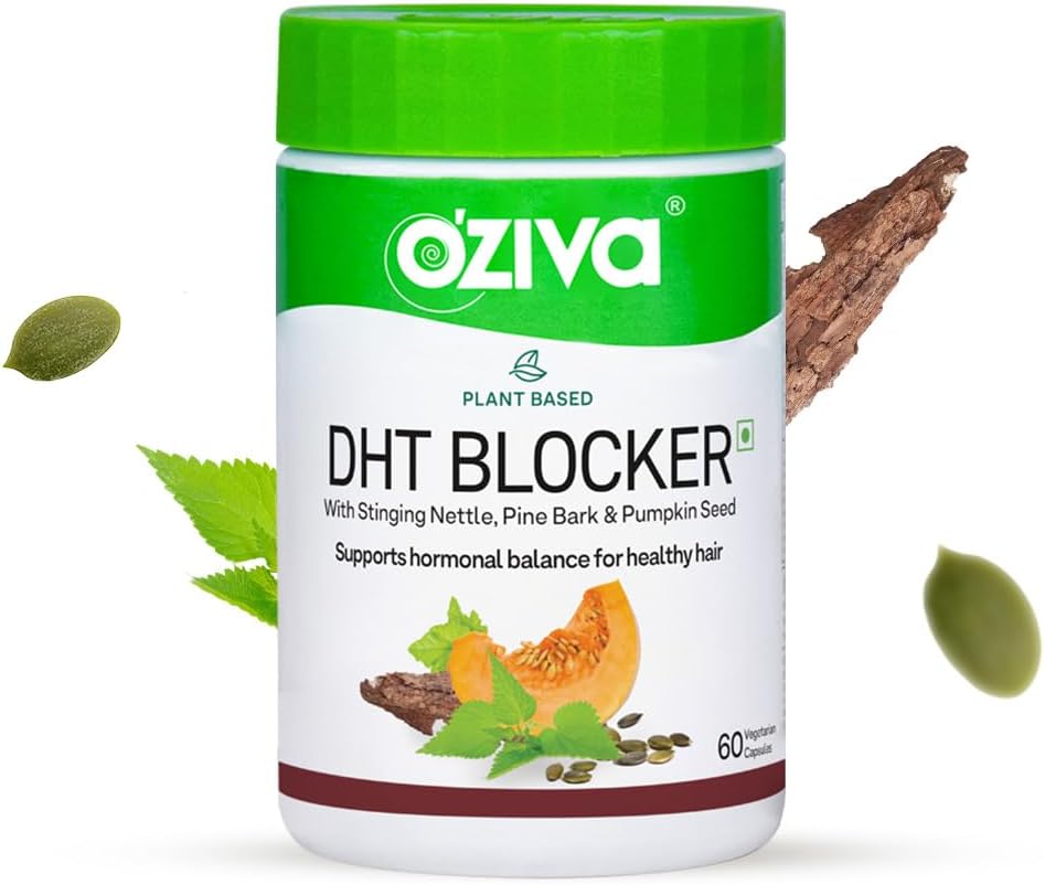 OZIVA Plant Based DHT Blocker כמוסות 60 הרוזן | עם Sting Nettle, Beta Sitosterol, Pumpkin Seed, Pine Bark for Hairfall Control & folicle Stimulation ( Count)