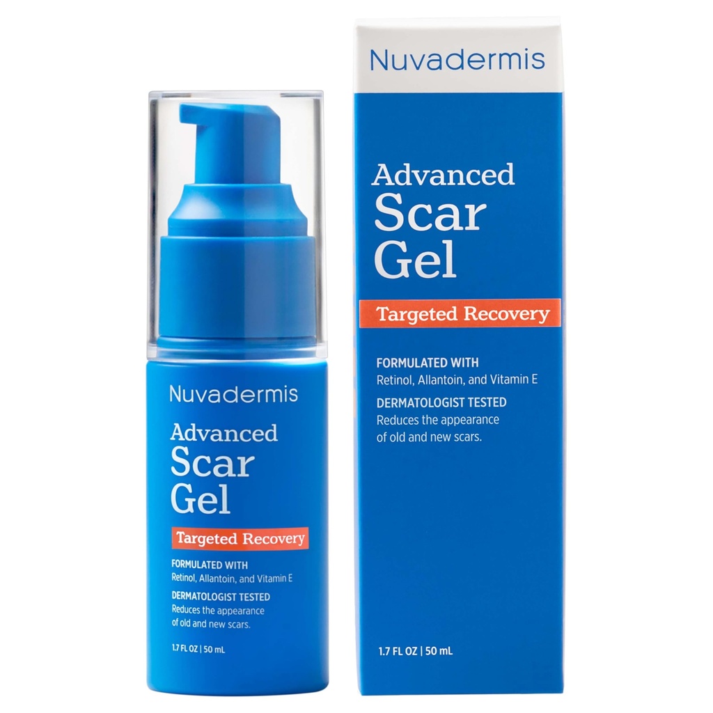 NUVADERMIS Silicone Scar Gel - 1.7 Fl Oz, Transud Gel - Retinol & ויטמין E Formula for Surgical Scars - C-Section, Tummy Tuck & Keloid Care