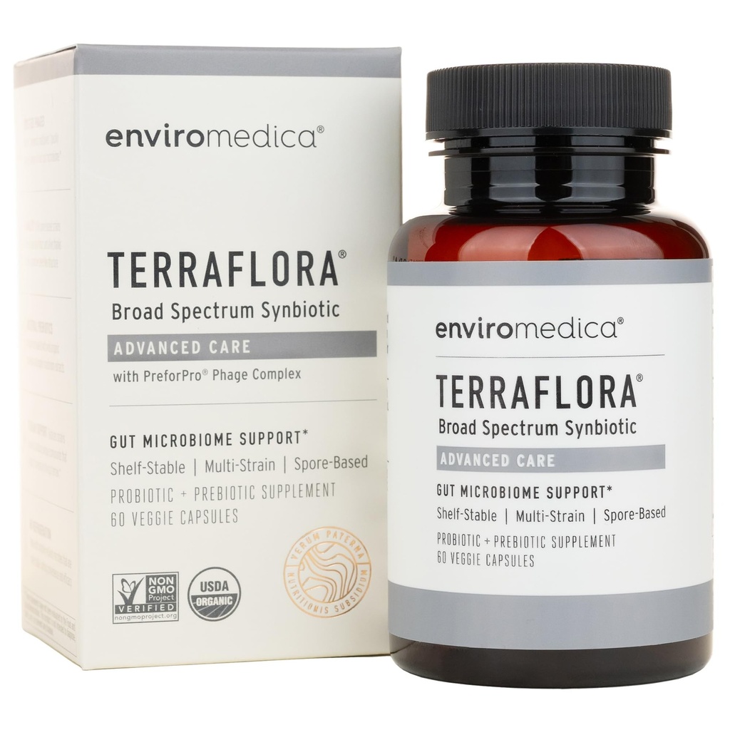 Terraflora Advanced Care Synbiotic - SBO Probiotic and Prebiotic, Digestive & Gut Health, Soil Based Spore Pre ו Probiotics לנשים וגברים עם Bacillus Coagulans, Subtilis, טבעוני - 60 קפסולות