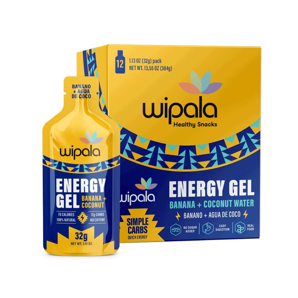 Wila Energy Gel, בננה קוקוס, 12 Pack - Caffeine חינם, מוסמך, non GMO - אנרגיה נקייה עבור פעילות גופנית, ריצה וביצועים
