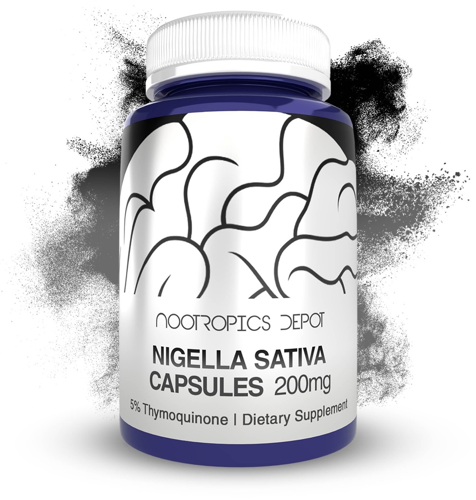 Nootropics Depot Nigella Sativa לחלץ קפסולות | 200 מ"ג | 60 ספירה | מינימום 5% תוכן Thymoquinone | Black Seed Oil Extracted