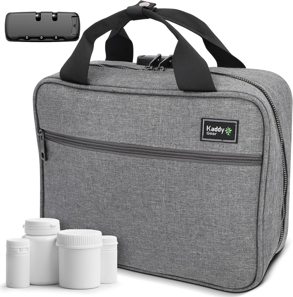 קדידי רפואה גדולה באג, Secure, Padded, Pill מארגנת Box, Case for Bottles of Medicine or Supplements; Storage; Toiletry; 3 Digit Lock, Grey