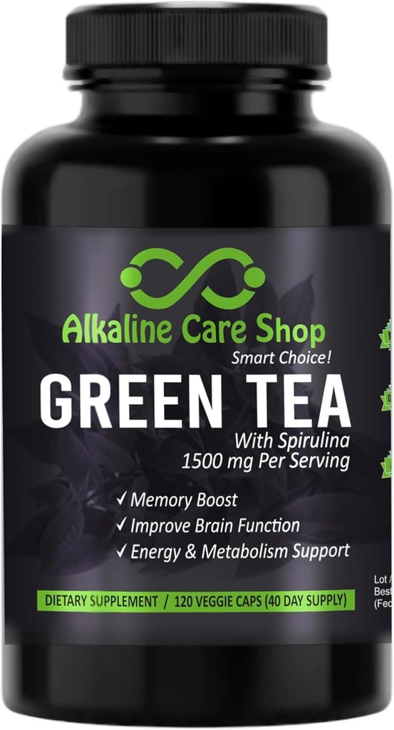 Alkaline Care - תה ירוק עם Spirulina לחלץ 1500 מ"ג - תוספת תה גבוהה אולטרה פוטנט ירוק תוספת עם Spirulina - תה ירוק עבור אנרגיה ומטבוליזם תמיכה קפסולות - 120 קפסולות