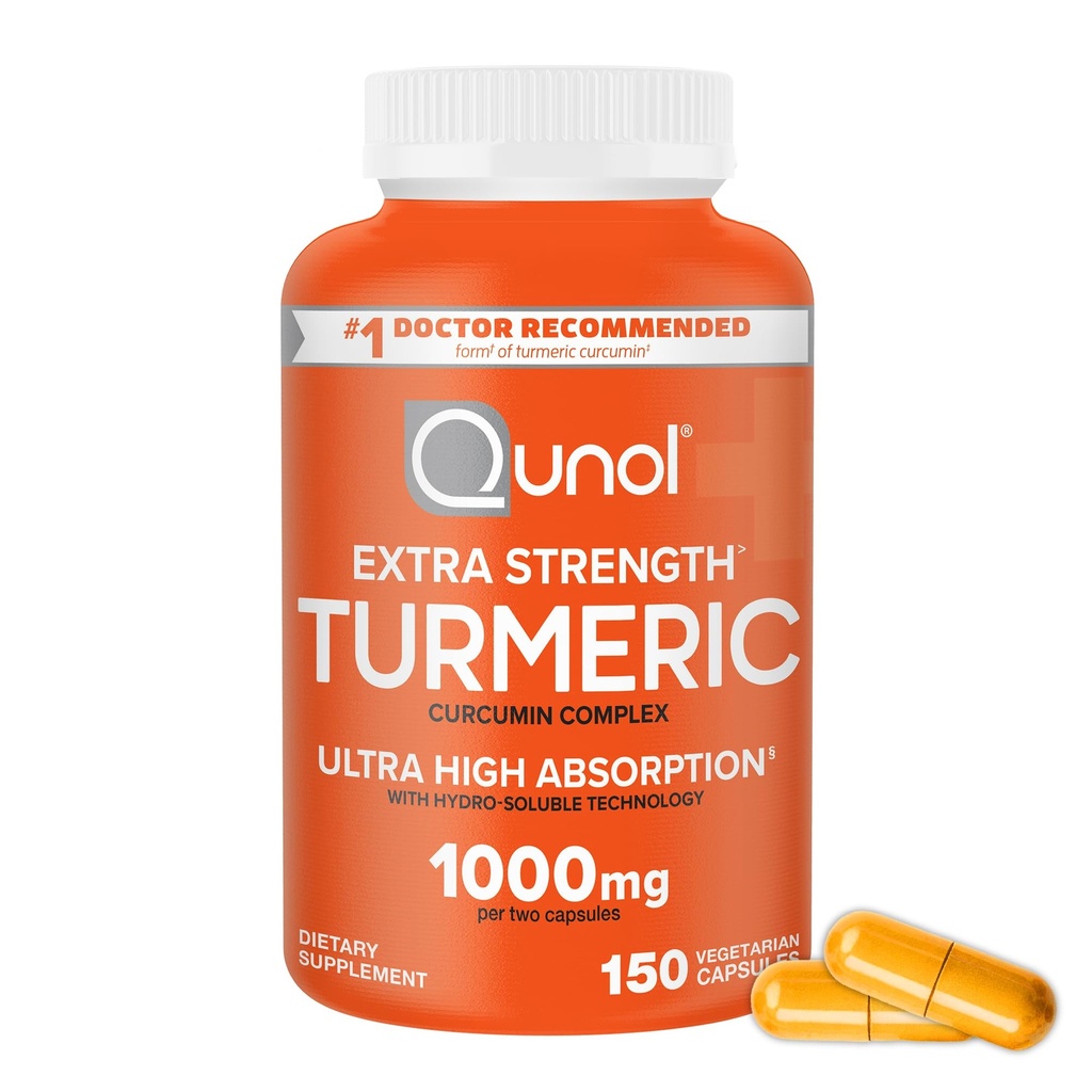 Qunol Turmeric Curcumin תוסף, 1000mg עם Ultra High Absorption, עבור תמיכה משותפת, קפסולות כוח נוספות, 150 Count Count
