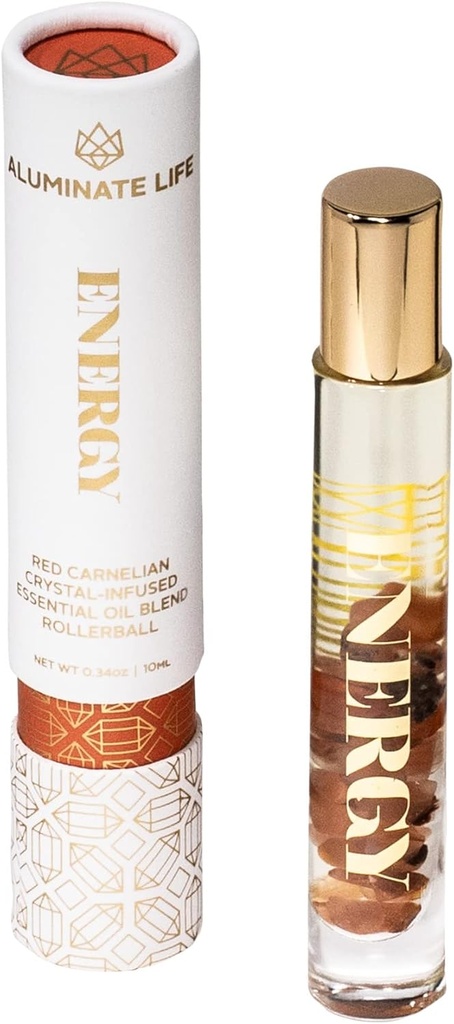 Essential Oil Rollerballs, .34 OZ, אנרגיה - Red Carnelian Crystal Infused - Scents of Lemon, Grapeפרי & Bergamot - Aromatherapy Roll On Oils, Skin Care, עיסוי