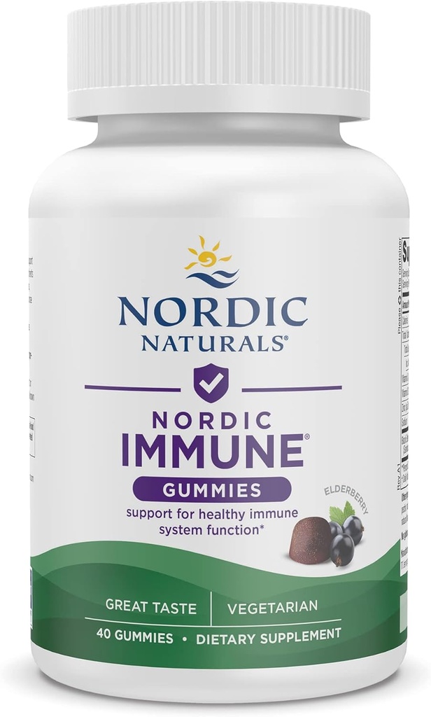 הנורדית Naturals Immune Gummies, Elderberry, 40 Immune Support Gummies, ויטמין Chewable עבור תמיכה יומית Immune, non-GMO, Vegetarian, 20 משרתים