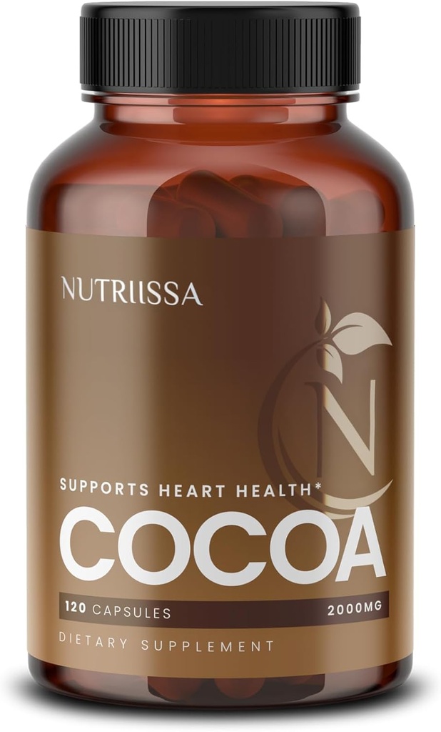 Acissa Cocoa כמוסות 2000mg - Advanced Heart Health, Nitric Oxide & Circulation תמיכה - 500 מ"ג Cocoa Flavanols לכל משרת - EPEB מוסמך עבור Purity & Potency - טבעוני, 120 קפסולות, 40 משרתים