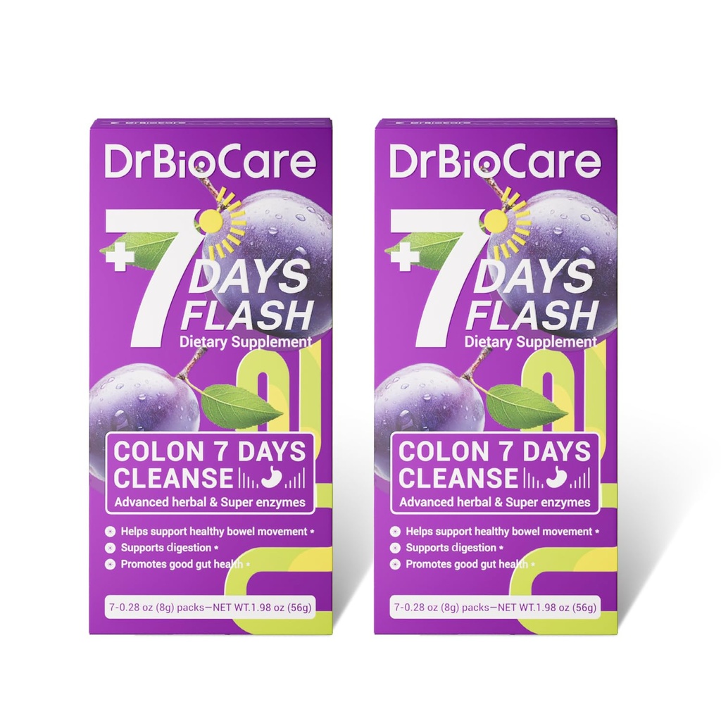 DrBioCare מושבה 7 ימים ניקוי, 7 ימים פלאש, קולון ניקוי, Detox & Digestive Support, Prune Flavor - 14 Packs